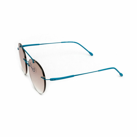 Unisex // Blue Titanium Rimless Aviator Sunglasses // Blue + Gradient Brown