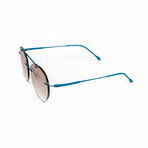 Unisex // Blue Titanium Rimless Aviator Sunglasses // Blue + Gradient Brown