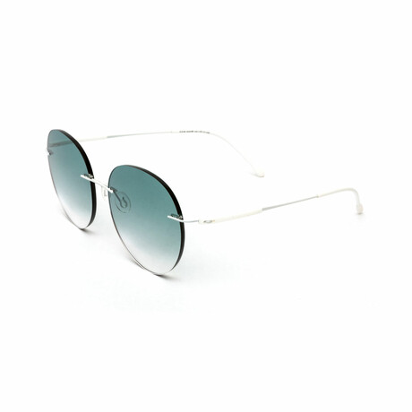 Unisex // White Titanium Rimless Sunglasses // White + Gradient Green