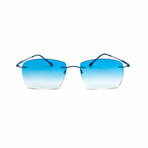 Men's // Blue Titanium Rimless Sunglasses // Blue + Gradient Blue