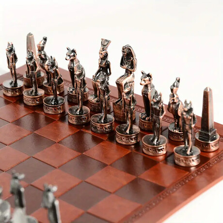 Retro Egyptian Metal Chess Set 