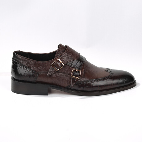 Monk Brogue Croc Embossed Dress Shoes // Brown (Euro: 39)