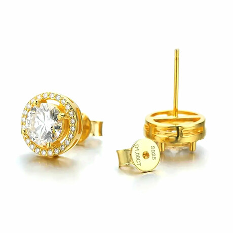 1/2 Caret 925 Sterling Silver Moissanite Earrings // 18K Gold Plated // Unisex