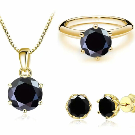 4pc Set! - 1ct Moissanite Necklace + 1ct Moissanite Ring + 1ct Moissanite Earrings in 925 Sterling Silver // Black (5)