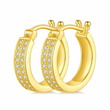 0.24 Caret Gold Double Row Moissanite Hoop Earrings // 925 Sterling Silver + Platinum Plating