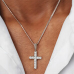 1 Carat Men's 925 Sterling Silver Moissanite Inlaid Faith Cross Pendant and Necklace