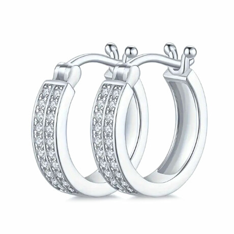 0.24 Caret Silver Double Row Moissanite Hoop Earrings // 925 Sterling Silver + Platinum Plating