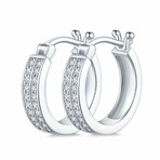 0.24 Carat Silver Double Row Moissanite Hoop Earrings // 925 Sterling Silver + Platinum Plating