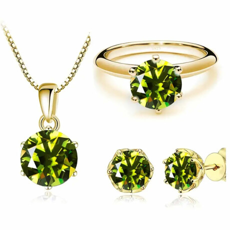 4pc Set! - 1ct Moissanite Necklace + 1ct Moissanite Ring + 1ct Moissanite Earrings in 925 Sterling Silver // Yellow Green (5)