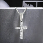 1 Caret Men's 925 Sterling Silver Moissanite Inlaid Faith Cross Pendant and Necklace