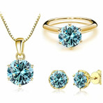 4pc Set! - 1ct Moissanite Necklace + 1ct Moissanite Ring + 1ct Moissanite Earrings in 925 Sterling Silver // Light Blue (9)