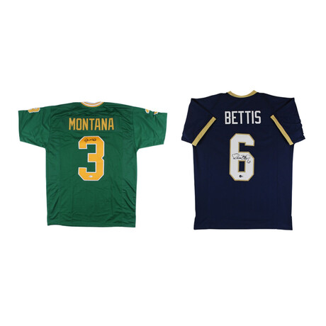 Joe Montana Signed Notre Dame Jersey & Jerome Bettis Signed Notre Dame Jersey