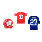 Ron Dayne Signed Wisconsin Badgers Flash Alternate Speed Mini Helmet Inscribed "99H", Ron Dayne Signed Wisconsin Badgers Jersey Inscribed "99 H", & Ron Dayne Signed NY Giants Jersey