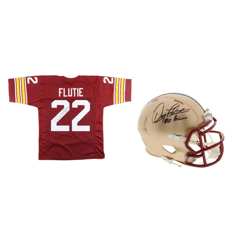 Doug Flutie Signed Boston College Eagles Jersey & Doug Flutie Signed Boston College Eagles Speed Mini Helmet Inscribed "84 Heisman"