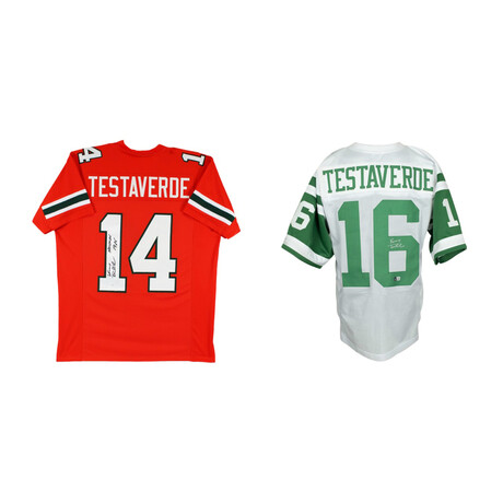 Vinny Testaverde Signed Miami Hurricanes Jersey Inscribed "Heisman 1986" & Vinny Testaverde Signed NY Jets Jersey