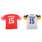 Vince Ferragamo Signed Nebraska Cornhuskers Jersey Inscribed "76 All American" & "Go Big Red!" & Vince Ferragamo Signed LA Rams Jersey Inscribed "79 NFC Champs"