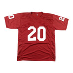 Adrian Peterson Signed Oklahoma Sooners Jersey , Billy Sims Signed Oklahoma Sooners Mini Helmet Inscribed "78 Heisman", & Billy Sims Signed Oklahoma Sooners Jersey Inscribed "78 Heisman"