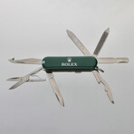 Rolex // Swiss Pocket Knife with 16 Collapsible Tools + Leather Case // Green