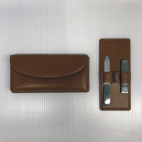 Rolex // Havana Leather Manicure Set // Set of 2 // Light Brown