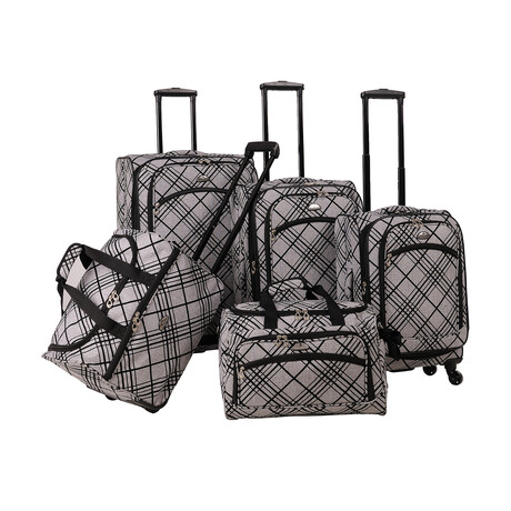 American Flyer Silver Stripes 5-Piece Spinner Luggage Set // Silver