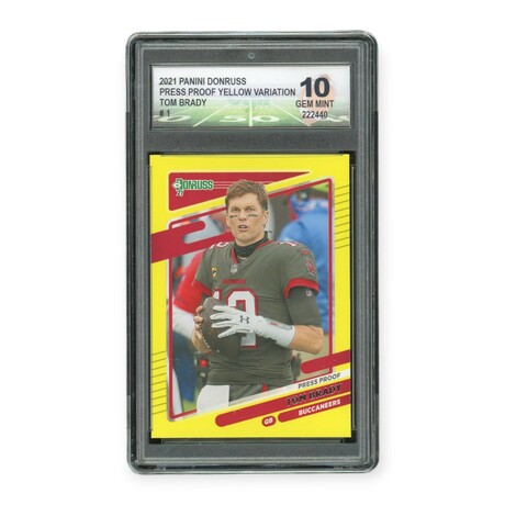 Tom Brady // 2021 Panini Donruss Press Proof Yellow Variation // DGA 10 Gem Mint