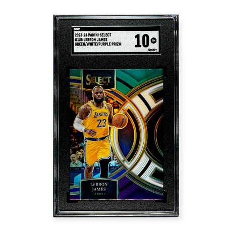 Lebron James // 2023-24 Panini Select Blue Prizm Green/White/Purple Prizm // SGC 10 Gem Mint