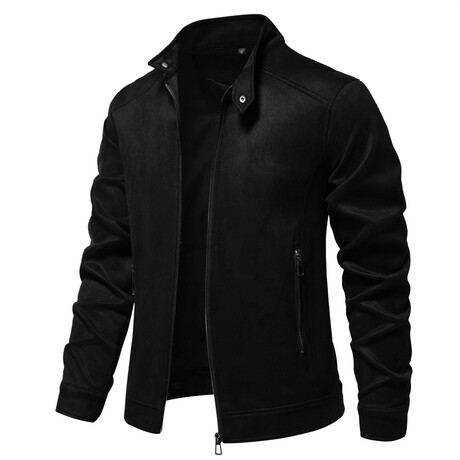 Mock Neck Velvet Zip Up Jacket // Black (XS)