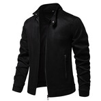 Mock Neck Velvet Zip Up Jacket // Black (XL)