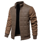 Mock Neck Quilted Jacket // Light Brown (L)