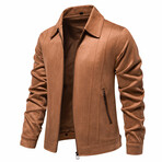 Velvet Zip Up Jacket // Light Brown (M)