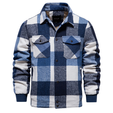 Gingham Pattern Flannel Jacket // Blue + White (XS)