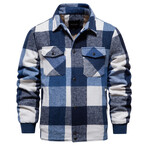 Gingham Pattern Flannel Jacket // Blue + White (XL)