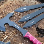 6 PCS Throwing Axes & Knives Set // Black Finish + Pink Scales