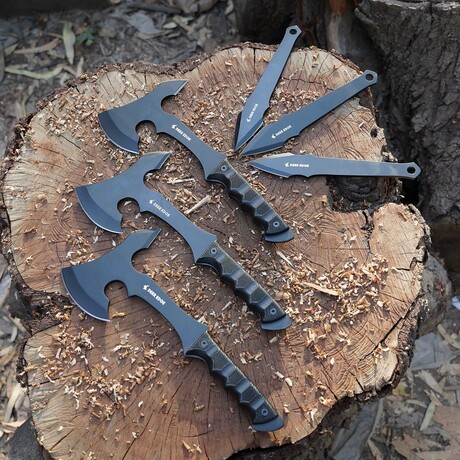 6 PCS Throwing Axes & Knives Set // Black Finish + Black Scales