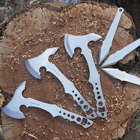 6 PCS Throwing Axes & Knives Set // Stainless Steel Finish + No Scales