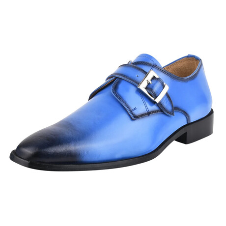 Gloria // Leather Classic Burnished Toe Monk Shoes // Royal Blue (US: 9.5)