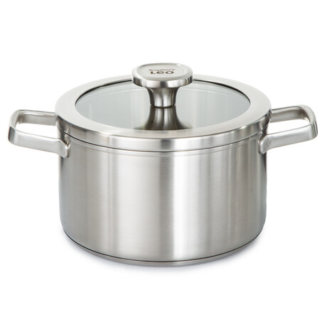 Leo Graphite Recycled 18/10 Stainless Steel Stockpot 8"// 3.6qt. With Glass Lid