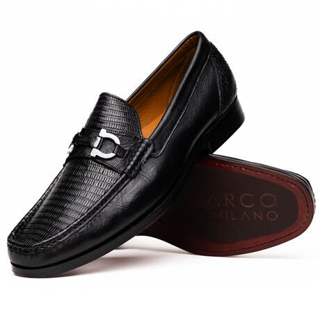 Enzo // Lizard Teju Leather Loafers // Black (US: 8)