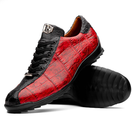 Saulo // Alligator + Ostrich Leather Sneakers // Black Cherry (US: 8)