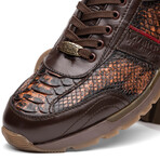 Brescia // Python + Calfskin Leather Sneakers // Wash Cognac (US: 9)