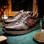 Brescia // Python + Calfskin Leather Sneakers // Wash Cognac (US: 8.5)