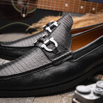 Enzo // Lizard Teju Leather Loafers // Black (US: 8.5)