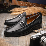 Enzo // Lizard Teju Leather Loafers // Black (US: 10.5)