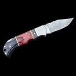 6.5" Damascus Pocket Knife // Handmade Pakka Wood Handle // Black + Red Brick