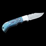 6.5" Damascus Pocket Knife // Handmade Pakka Wood Handle // Blue