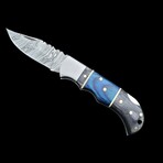 6.5" Damascus Pocket Knife // Handmade Pakka Wood Handle // Black + Blue