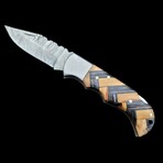 6.5" Damascus Pocket Knife // Handmade Pakka Wood + Olive Wood Handle // Black