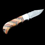 6.5" Damascus Pocket Knife // Handmade Pakka Wood + Olive Wood Handle // Multicolor