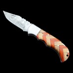 6.5" Damascus Pocket Knife // Handmade Pakka Wood + Olive Wood Handle // Orange