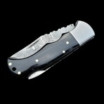 6.5" Damascus Pocket Knife // Handmade Cow Horn Handle // Black